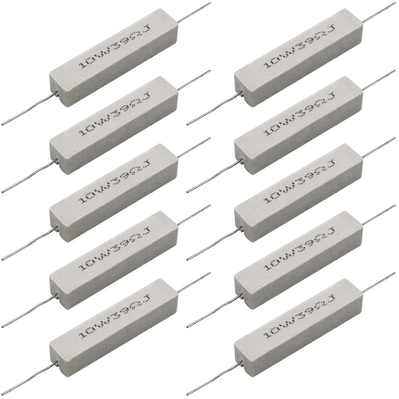 Dimlove Cement Resistor,10 PCS 10w 39 Ohm 5% Axial Lead Wire Resistor White Wound Fixed Ceramic Cement Resistors Wirewound Cement Power Resistors Flame Heat Moisture Resistance Precharge Horizontal Resistors - Image 1